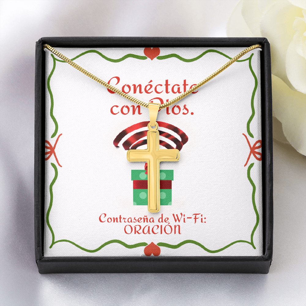 Conéctate con Dios – “WiFi Password: PRAYER” Christmas Personalized Cross Necklace | Faith Gift for the Holidays