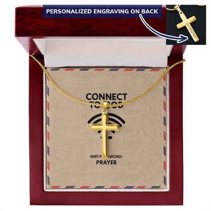 Connect to God Through Prayer - Personalized Faith Cross Necklace, Engraved Christian Gift for Men & Women