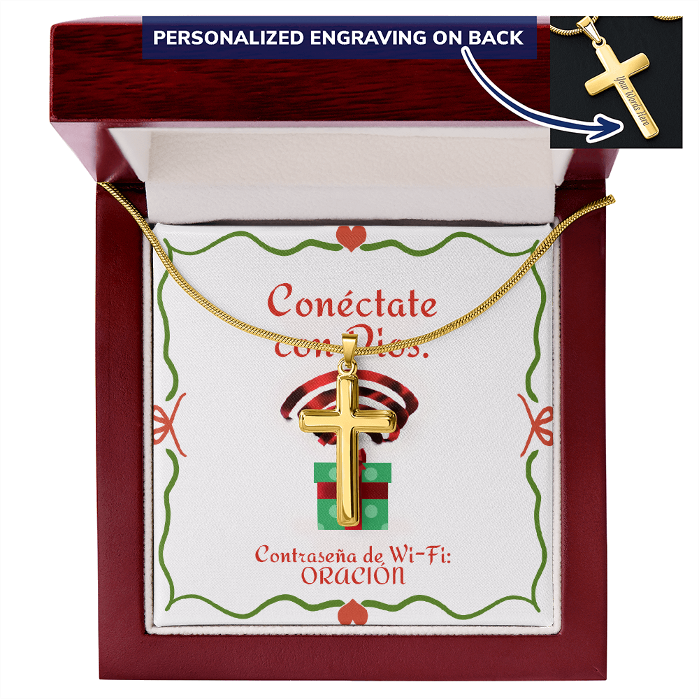 Conéctate con Dios – “WiFi Password: PRAYER” Christmas Personalized Cross Necklace | Faith Gift for the Holidays