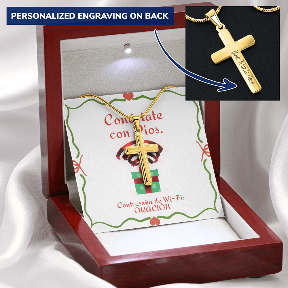 Conéctate con Dios – “WiFi Password: PRAYER” Christmas Personalized Cross Necklace | Faith Gift for the Holidays