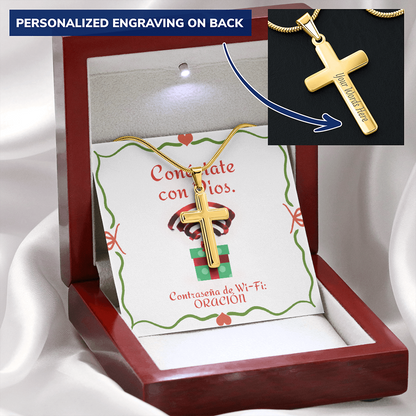 Conéctate con Dios – “WiFi Password: PRAYER” Christmas Personalized Cross Necklace | Faith Gift for the Holidays