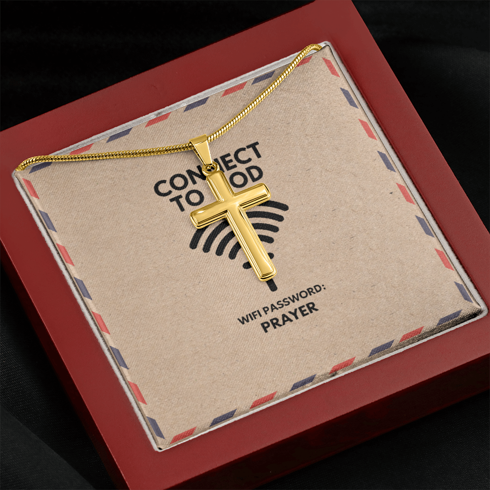 Connect to God Through Prayer - Personalized Faith Cross Necklace, Engraved Christian Gift for Men & Women