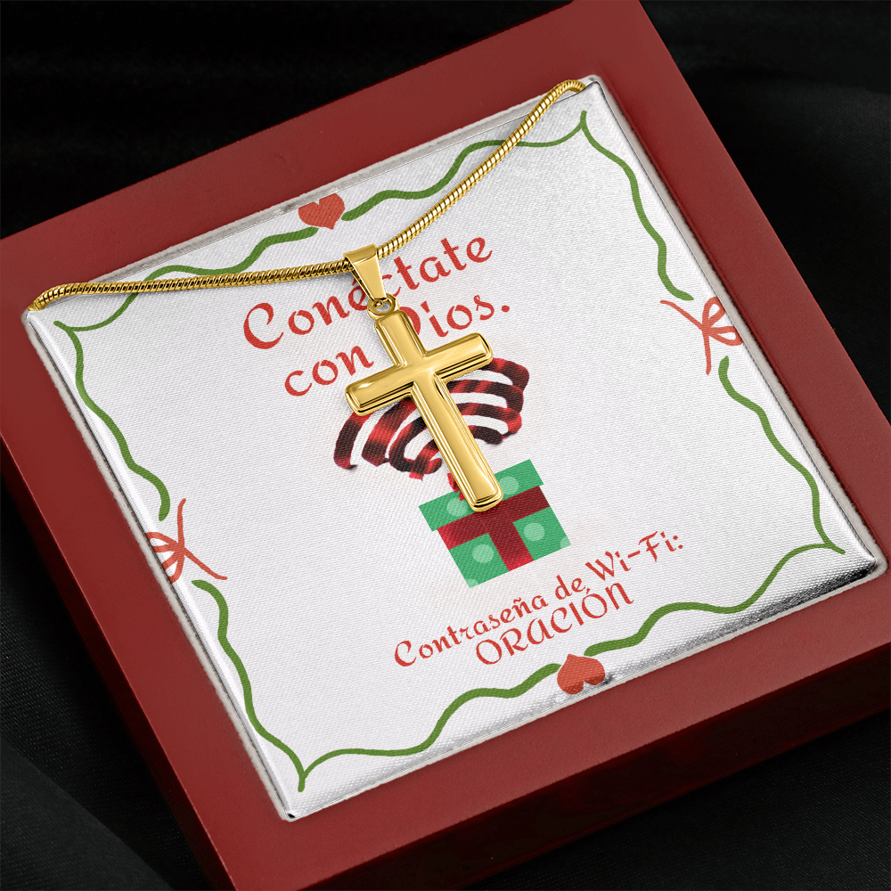 Conéctate con Dios – “WiFi Password: PRAYER” Christmas Personalized Cross Necklace | Faith Gift for the Holidays
