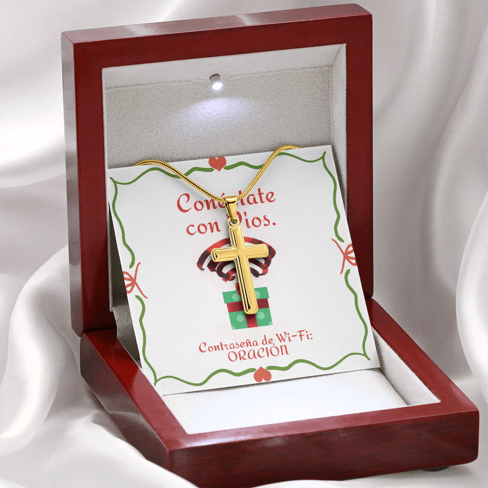 Conéctate con Dios – “WiFi Password: PRAYER” Christmas Personalized Cross Necklace | Faith Gift for the Holidays