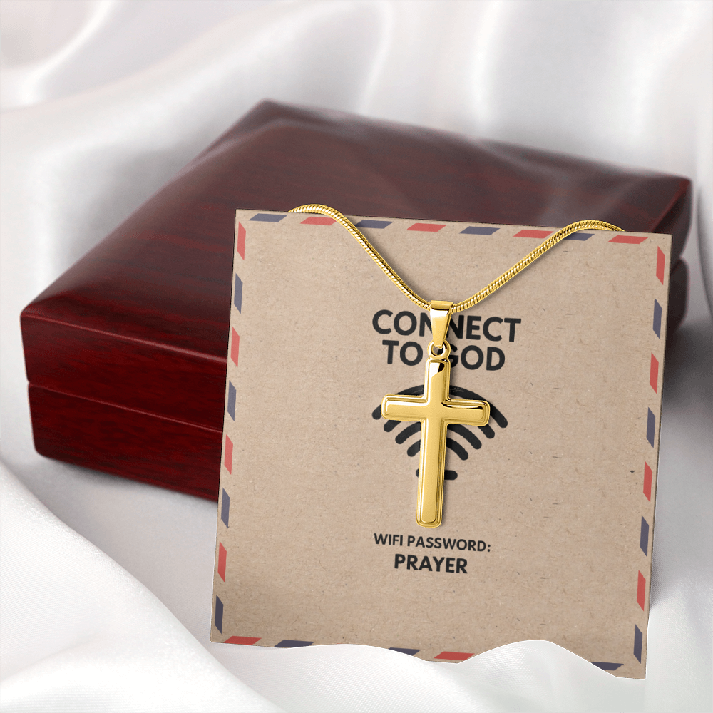 Connect to God Through Prayer - Personalized Faith Cross Necklace, Engraved Christian Gift for Men & Women
