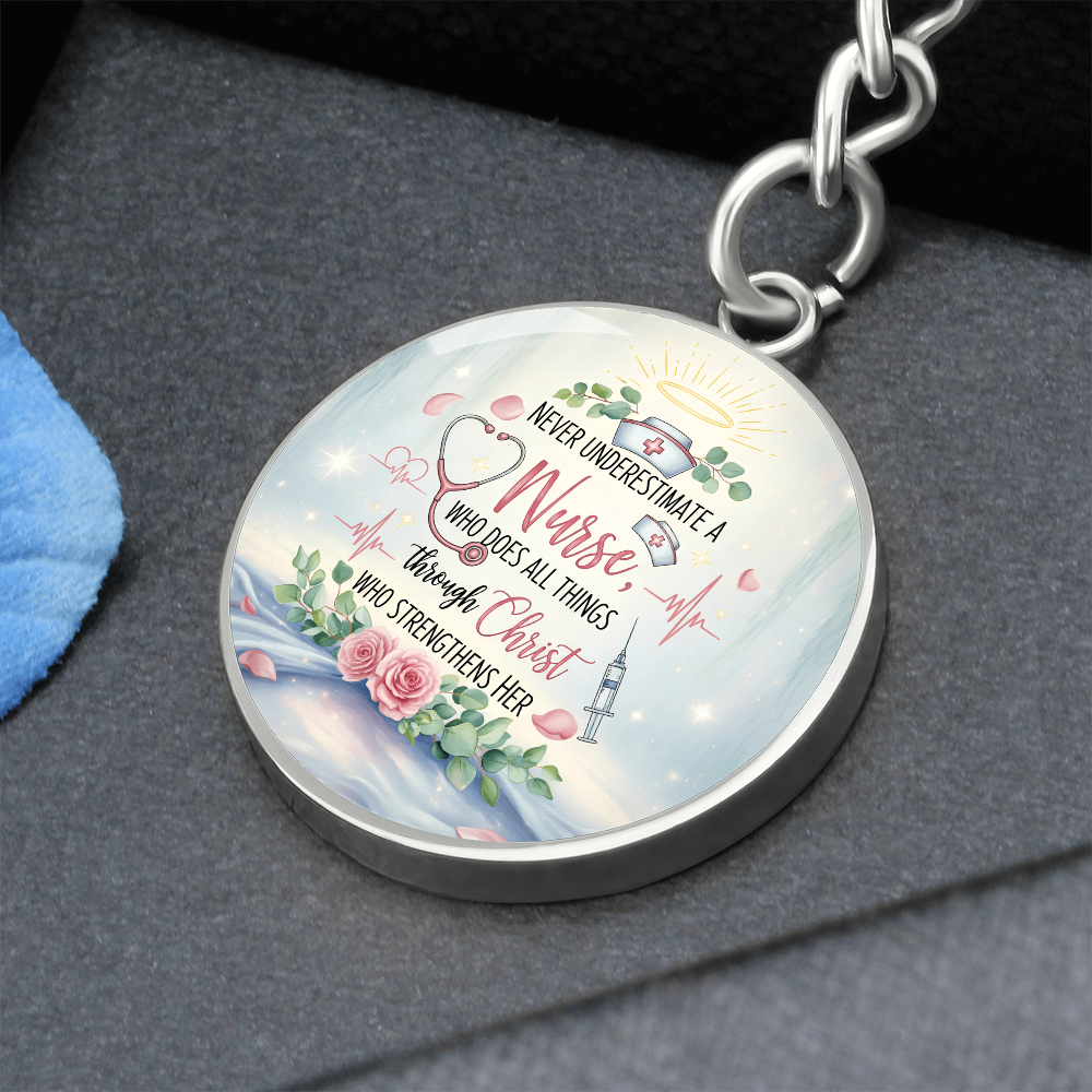 Nurse Prayer Keychain | Inspirational Christian Gift for Nurses | Faith-Based Medical Gift | Graphic Circle Keychain