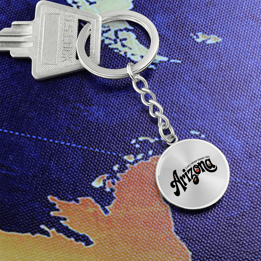 Arizona State Keychain | Desert Souvenir Key Ring | Cactus & Sunset Graphic Circle Keychain | Southwest Travel Gift