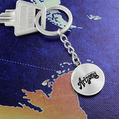 Arizona State Keychain | Desert Souvenir Key Ring | Cactus & Sunset Graphic Circle Keychain | Southwest Travel Gift