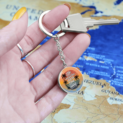 California Sunset Keychain “Love Brings You Home” Circle Keychain | California Beach Gift | Inspirational Graphic Keychain