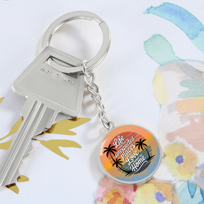 California Sunset Keychain “Love Brings You Home” Circle Keychain | California Beach Gift | Inspirational Graphic Keychain