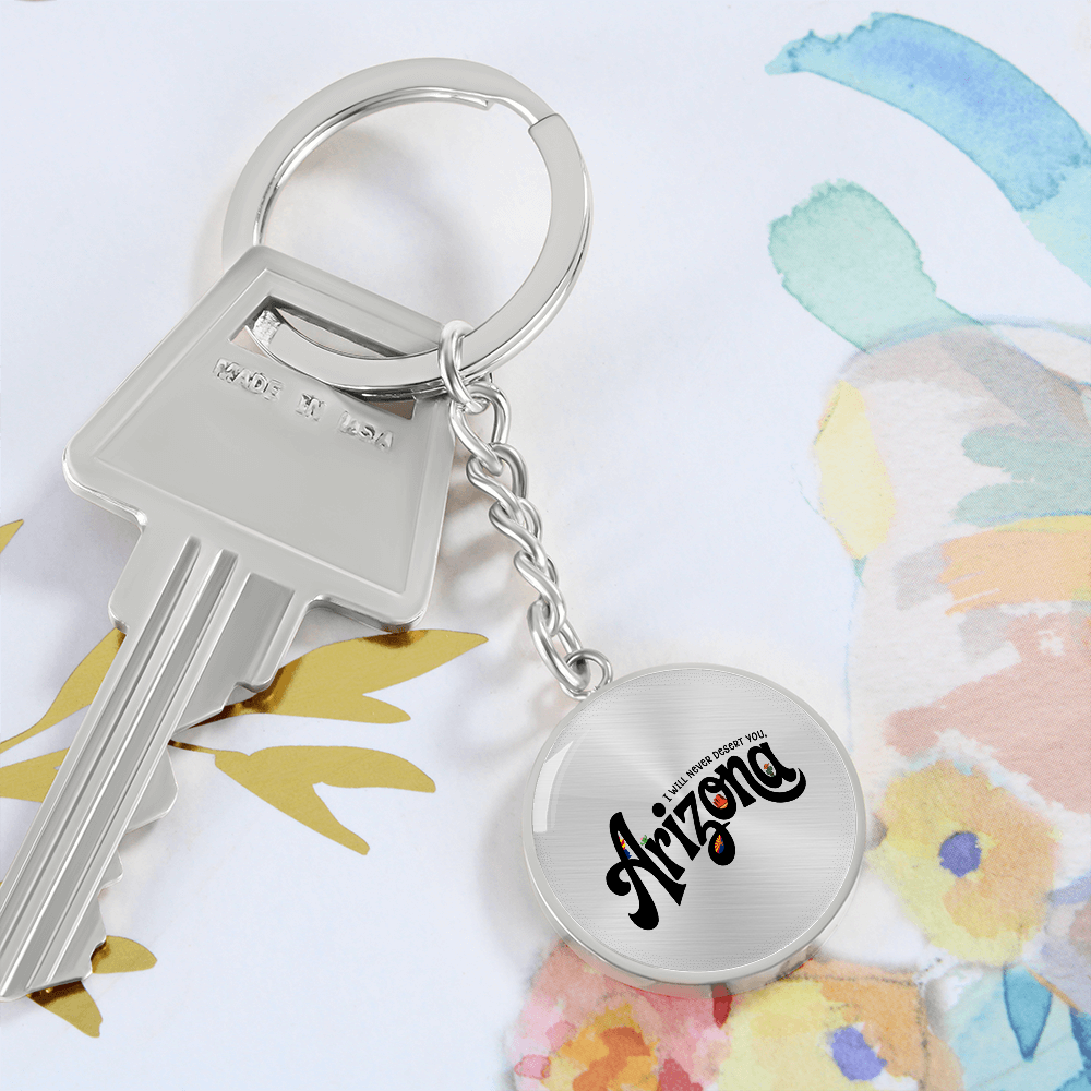 Arizona State Keychain | Desert Souvenir Key Ring | Cactus & Sunset Graphic Circle Keychain | Southwest Travel Gift