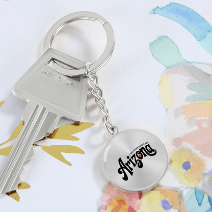 Arizona State Keychain | Desert Souvenir Key Ring | Cactus & Sunset Graphic Circle Keychain | Southwest Travel Gift