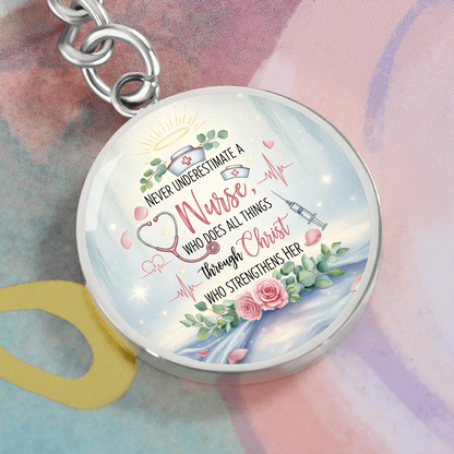 Nurse Prayer Keychain | Inspirational Christian Gift for Nurses | Faith-Based Medical Gift | Graphic Circle Keychain