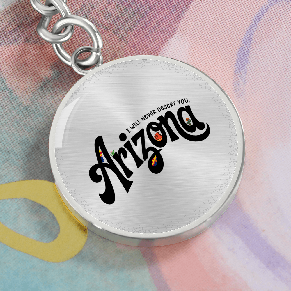 Arizona State Keychain | Desert Souvenir Key Ring | Cactus & Sunset Graphic Circle Keychain | Southwest Travel Gift
