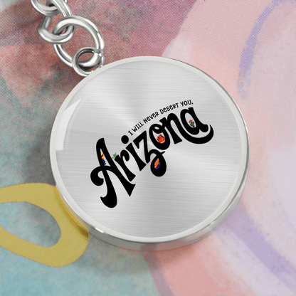 Arizona State Keychain | Desert Souvenir Key Ring | Cactus & Sunset Graphic Circle Keychain | Southwest Travel Gift
