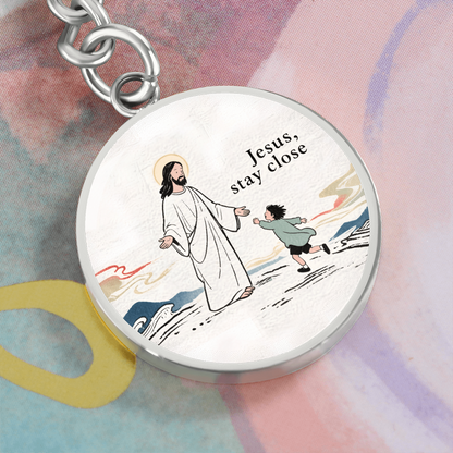Jesus Stay Close Keychain | Christian Circle Keychain Gift | Faith Reminder Accessory | Religious Keepsake