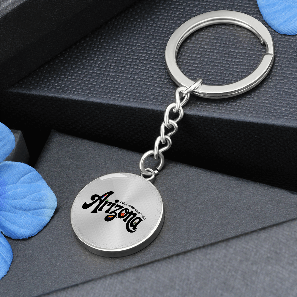 Arizona State Keychain | Desert Souvenir Key Ring | Cactus & Sunset Graphic Circle Keychain | Southwest Travel Gift
