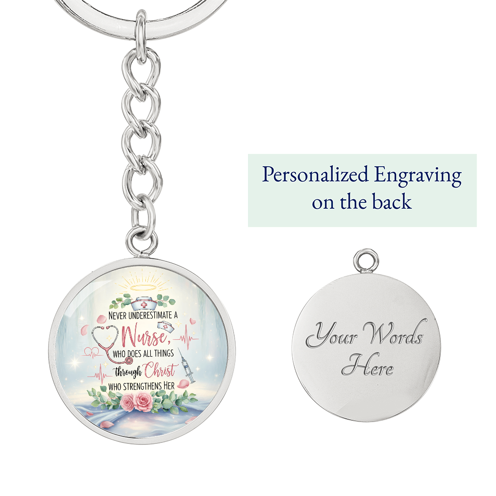 Nurse Prayer Keychain | Inspirational Christian Gift for Nurses | Faith-Based Medical Gift | Graphic Circle Keychain