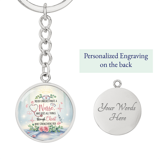 Nurse Prayer Keychain | Inspirational Christian Gift for Nurses | Faith-Based Medical Gift | Graphic Circle Keychain