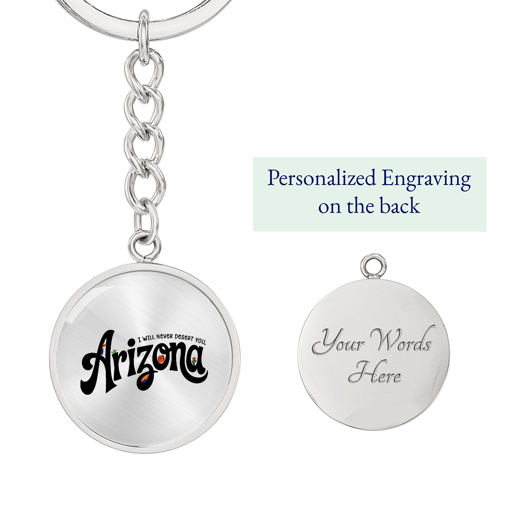 Arizona State Keychain | Desert Souvenir Key Ring | Cactus & Sunset Graphic Circle Keychain | Southwest Travel Gift