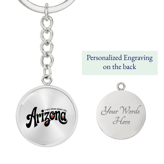 Arizona State Keychain | Desert Souvenir Key Ring | Cactus & Sunset Graphic Circle Keychain | Southwest Travel Gift