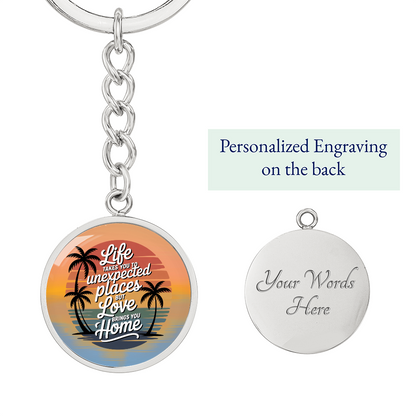 California Sunset Keychain “Love Brings You Home” Circle Keychain | California Beach Gift | Inspirational Graphic Keychain