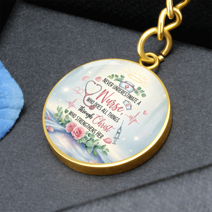 Nurse Prayer Keychain | Inspirational Christian Gift for Nurses | Faith-Based Medical Gift | Graphic Circle Keychain