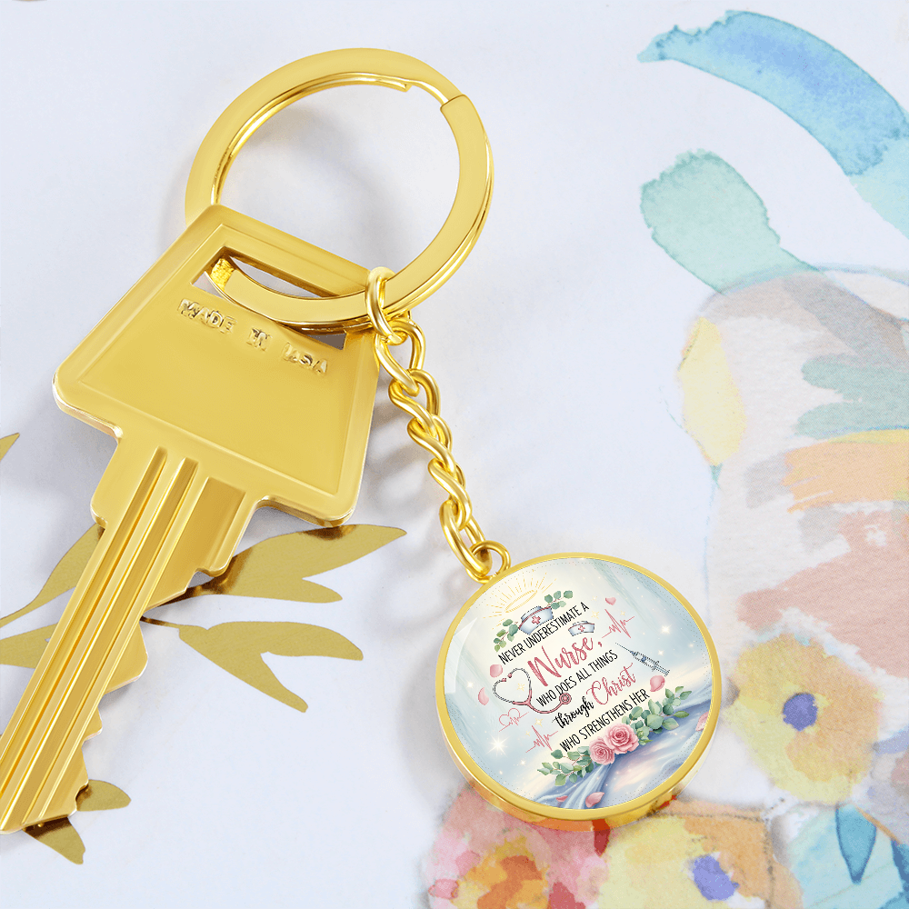 Nurse Prayer Keychain | Inspirational Christian Gift for Nurses | Faith-Based Medical Gift | Graphic Circle Keychain