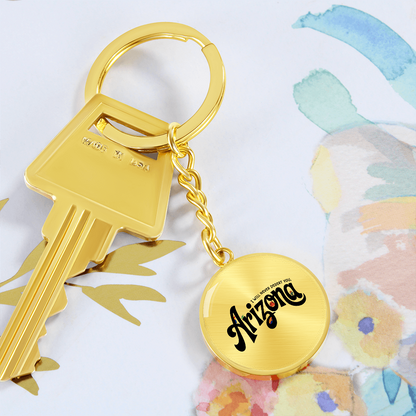 Arizona State Keychain | Desert Souvenir Key Ring | Cactus & Sunset Graphic Circle Keychain | Southwest Travel Gift