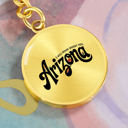 Arizona State Keychain | Desert Souvenir Key Ring | Cactus & Sunset Graphic Circle Keychain | Southwest Travel Gift