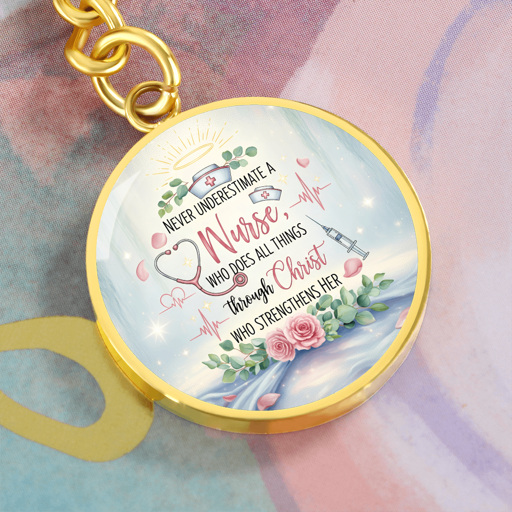 Nurse Prayer Keychain | Inspirational Christian Gift for Nurses | Faith-Based Medical Gift | Graphic Circle Keychain