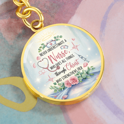 Nurse Prayer Keychain | Inspirational Christian Gift for Nurses | Faith-Based Medical Gift | Graphic Circle Keychain