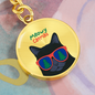 Stainless steel cat Christmas keychain close-up
