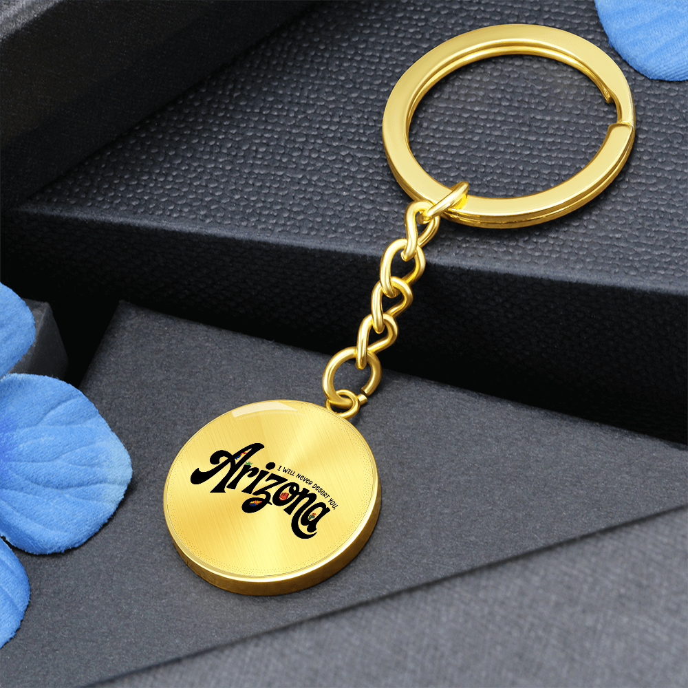 Arizona State Keychain | Desert Souvenir Key Ring | Cactus & Sunset Graphic Circle Keychain | Southwest Travel Gift