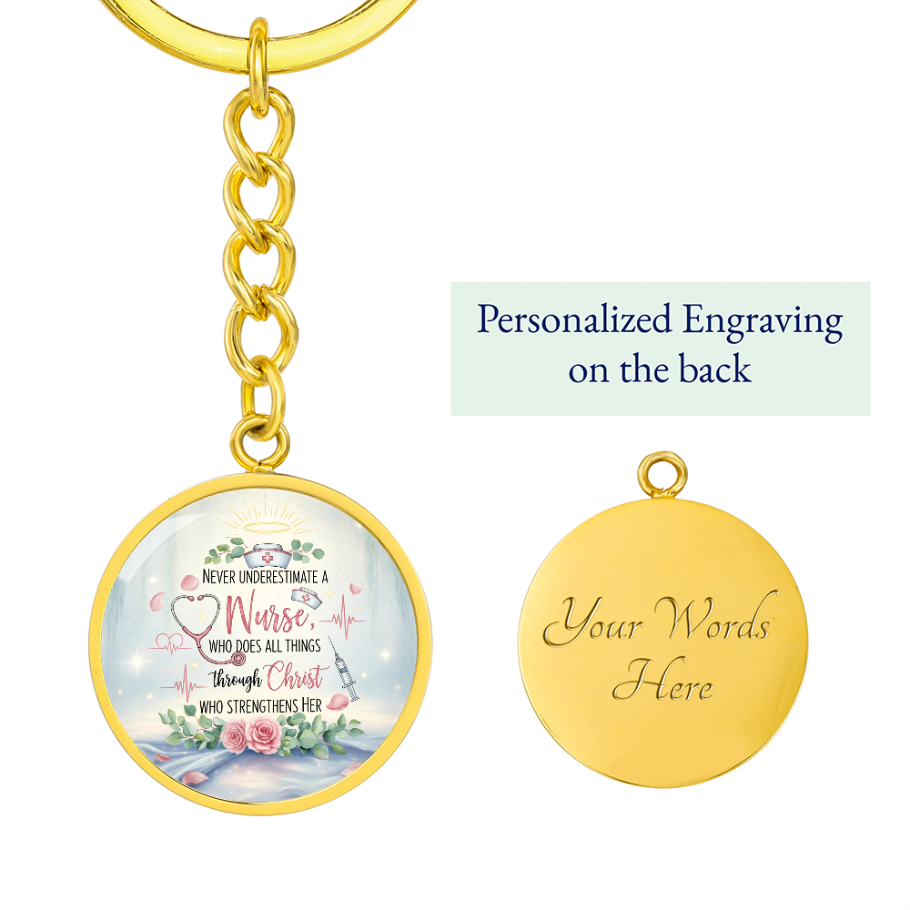 Nurse Prayer Keychain | Inspirational Christian Gift for Nurses | Faith-Based Medical Gift | Graphic Circle Keychain