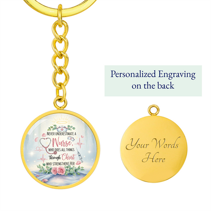 Nurse Prayer Keychain | Inspirational Christian Gift for Nurses | Faith-Based Medical Gift | Graphic Circle Keychain