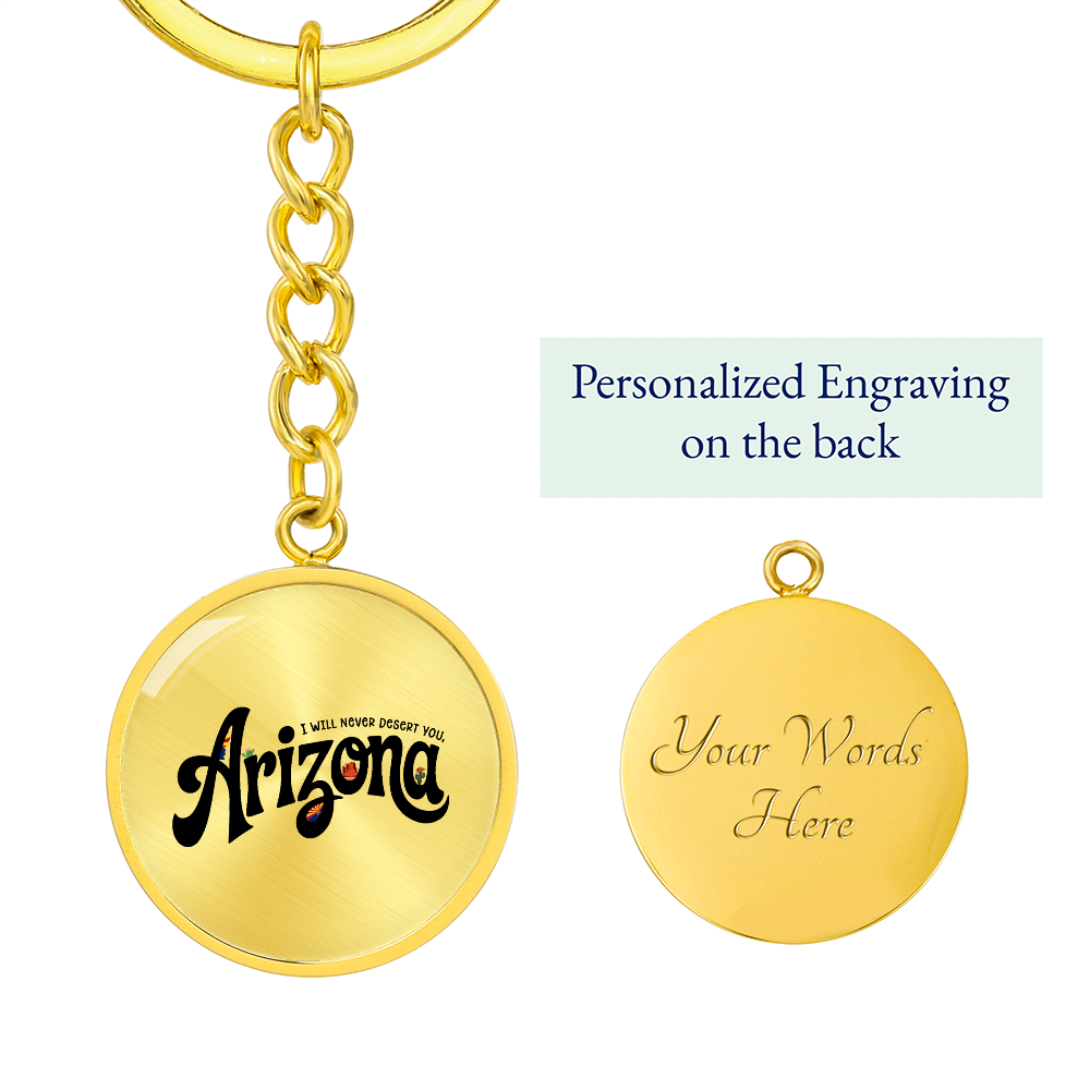Arizona State Keychain | Desert Souvenir Key Ring | Cactus & Sunset Graphic Circle Keychain | Southwest Travel Gift