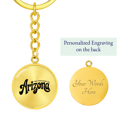 Arizona State Keychain | Desert Souvenir Key Ring | Cactus & Sunset Graphic Circle Keychain | Southwest Travel Gift