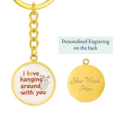 Curb style keychain with cute monkey artwork
