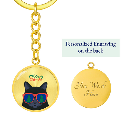 Meowy Catmas Keychain | Funny Christmas Cat Gift | Cute Cat Lover Stocking Stuffer