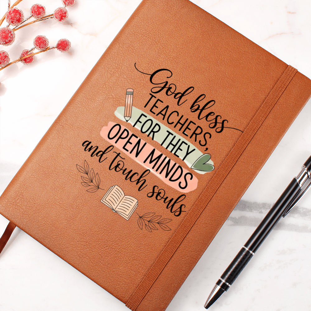 “God Bless Teachers” journal shown with ribbon bookmark
