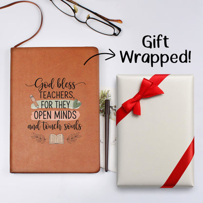 God Bless Teachers vegan leather journal cover design