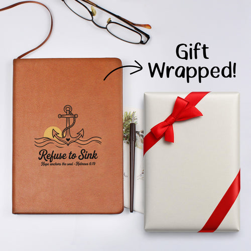 Refuse to Sink Journal | Hope Anchors the Soul Notebook | Christian Gift for Her | Faith Writing Journal with Gift Wrap