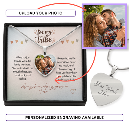 For My Tribe – Personalized Photo Heart Necklace | Meaningful Friendship Gift for Your Chosen Family