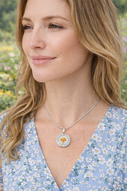 Phoenix Om Lotus Necklace – Luxury Graphic Circle Pendant, Spiritual Rebirth & Strength Necklace for Her, Meaningful Healing Jewelry Gift