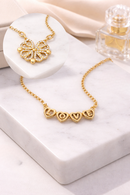 Gigi Love 4-Leaf Clover with Swarovski Pendant Necklace with Mother and Daughter Quotes on Thank You Card, Gifts for Girls, BFF, Women, Gold Plated