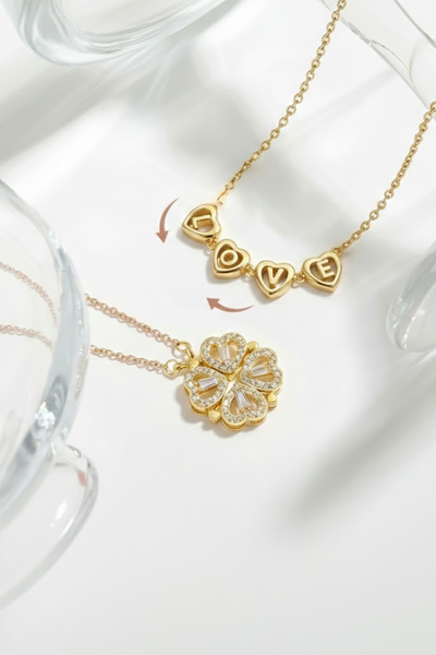 Gigi Love 4-Leaf Clover with Swarovski Pendant Necklace with Mother and Daughter Quotes on Thank You Card, Gifts for Girls, BFF, Women, Gold Plated