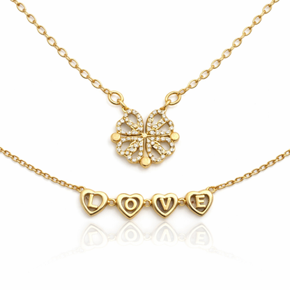 Gigi Love 4-Leaf Clover with Swarovski Pendant Necklace with Mother and Daughter Quotes on Thank You Card, Gifts for Girls, BFF, Women, Gold Plated