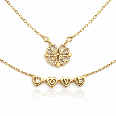 Gigi Love 4-Leaf Clover with Swarovski Pendant Necklace with Mother and Daughter Quotes on Thank You Card, Gifts for Girls, BFF, Women, Gold Plated