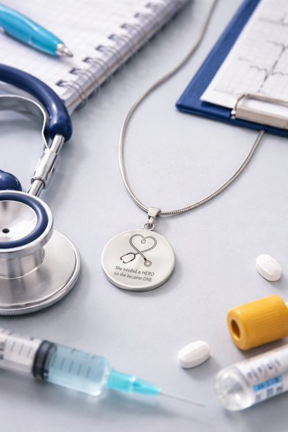 Nurse Hero Necklace – “She Needed a Hero, So She Became One” Stethoscope Pendant